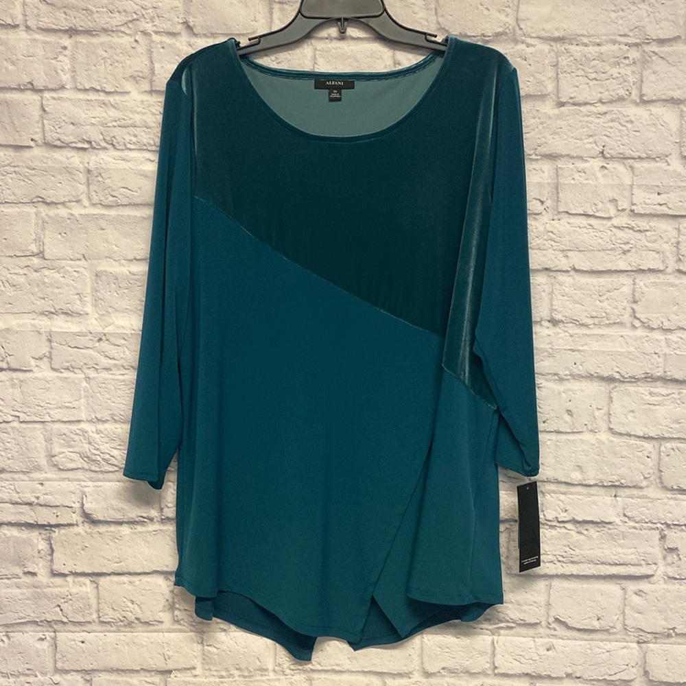 NWT Alfani Elements Teal Asymmetrical Swing Top Size 2X